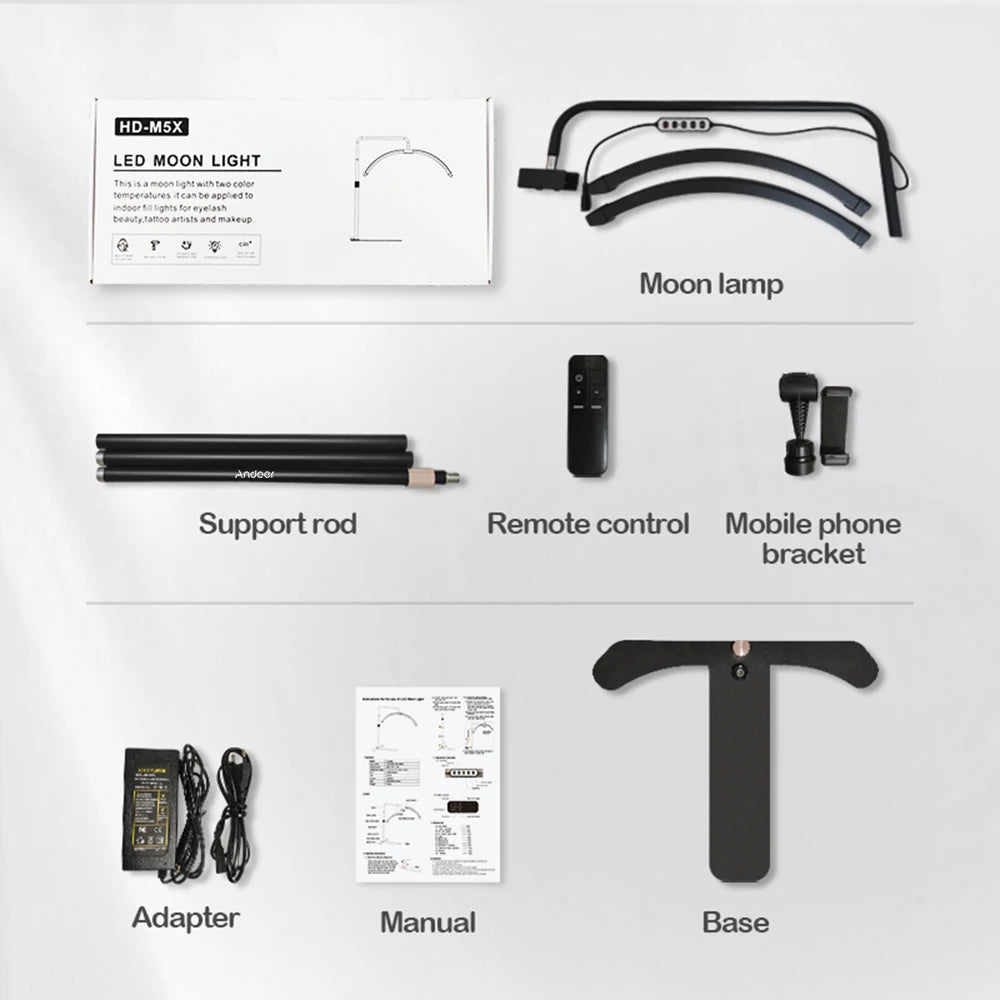 Andoer HD-M5X 36W Floor LED Video Light Half-moon FillLight 3000-6000K 180cm Metal Light Stand Remote Control for Beauty UK PLUG