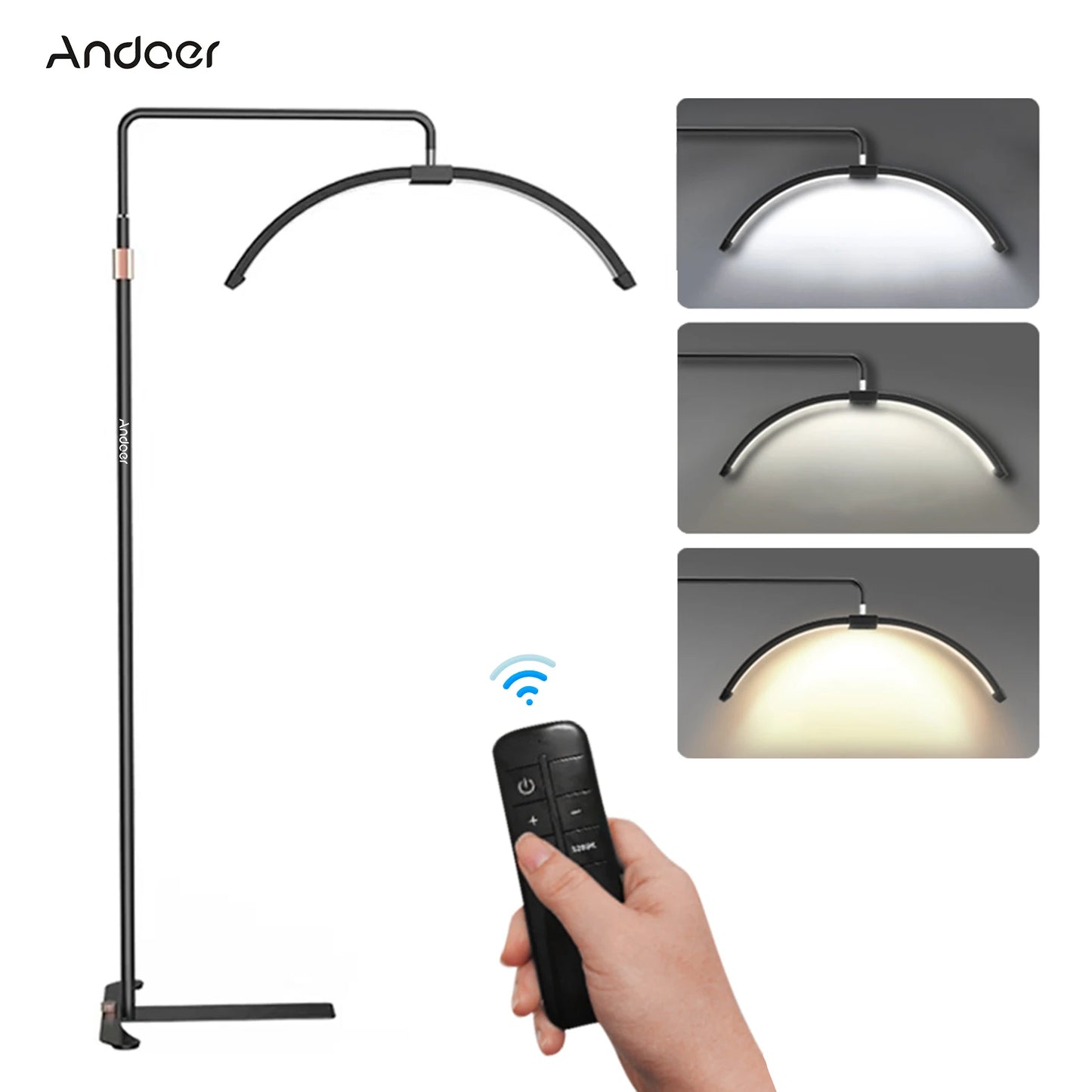Andoer HD-M5X 36W Floor LED Video Light Half-moon FillLight 3000-6000K 180cm Metal Light Stand Remote Control for Beauty UK PLUG