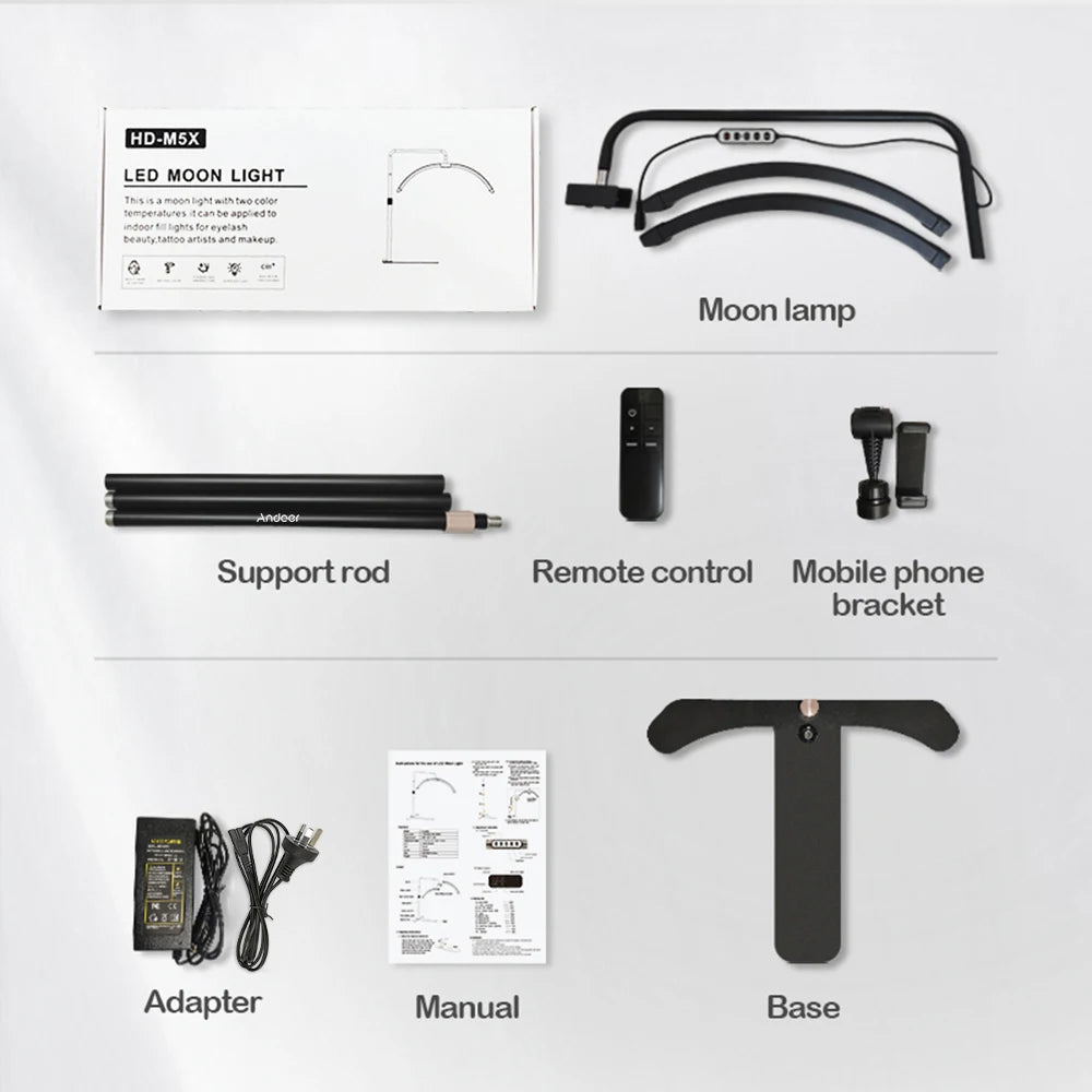 Andoer HD-M5X 36W Floor LED Video Light Half-moon FillLight 3000-6000K 180cm Metal Light Stand Remote Control for Beauty UK PLUG