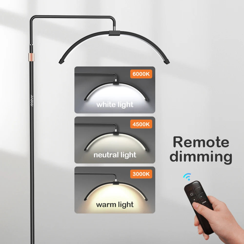 Andoer HD-M5X 36W Floor LED Video Light Half-moon FillLight 3000-6000K 180cm Metal Light Stand Remote Control for Beauty UK PLUG