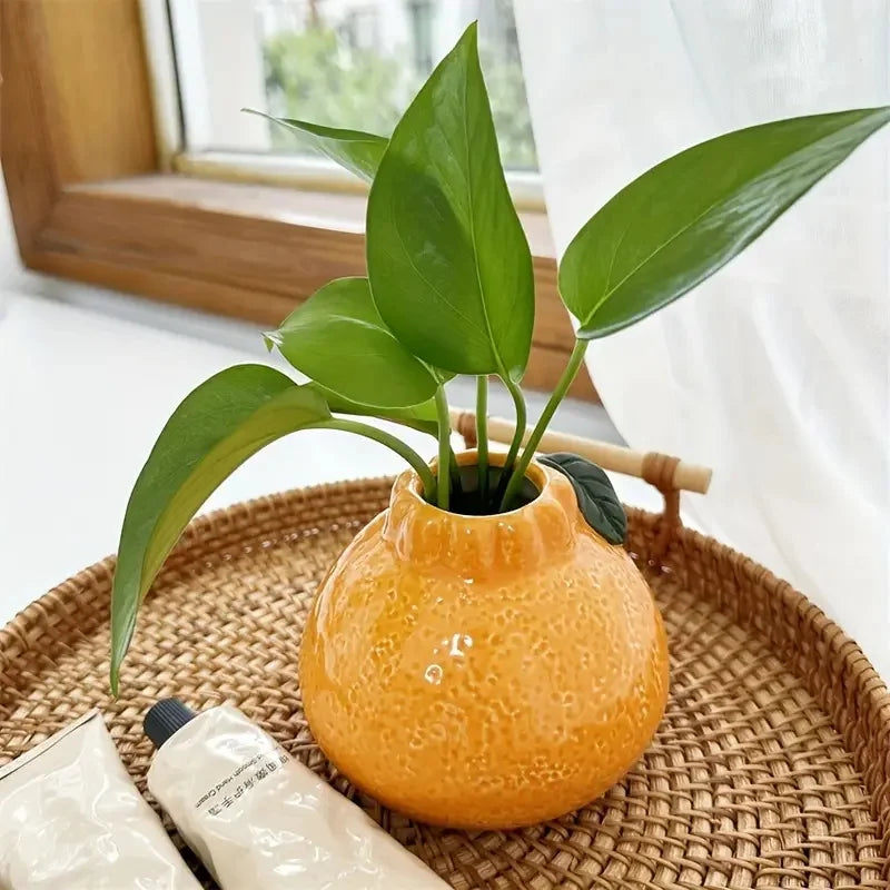 Orange Ceramic Vase – Modern Hydroponics Planter for Living Room & Office