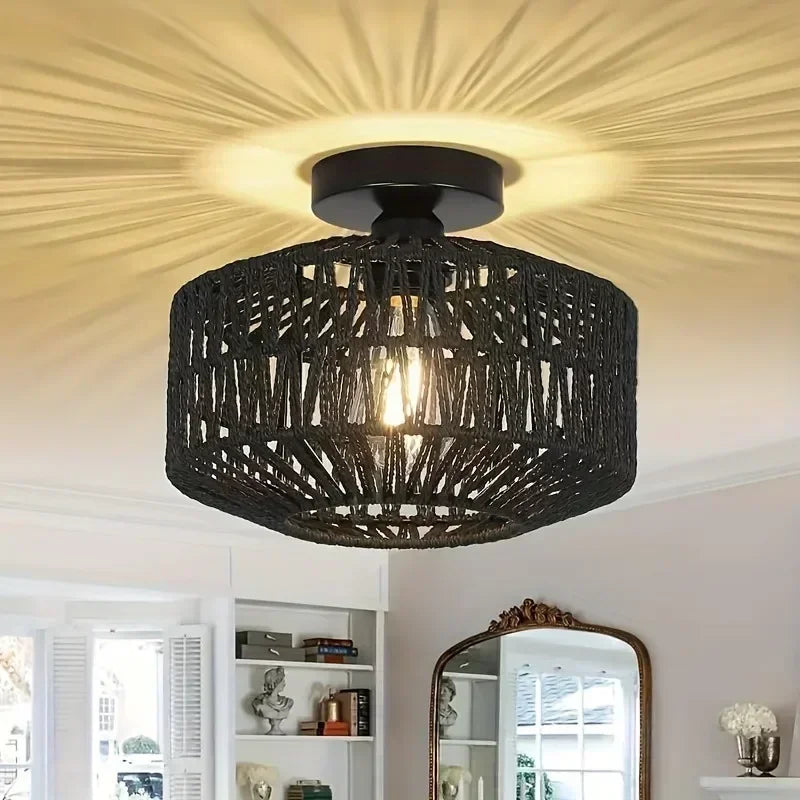 Braided Straw Rope Lampshade Chandelier