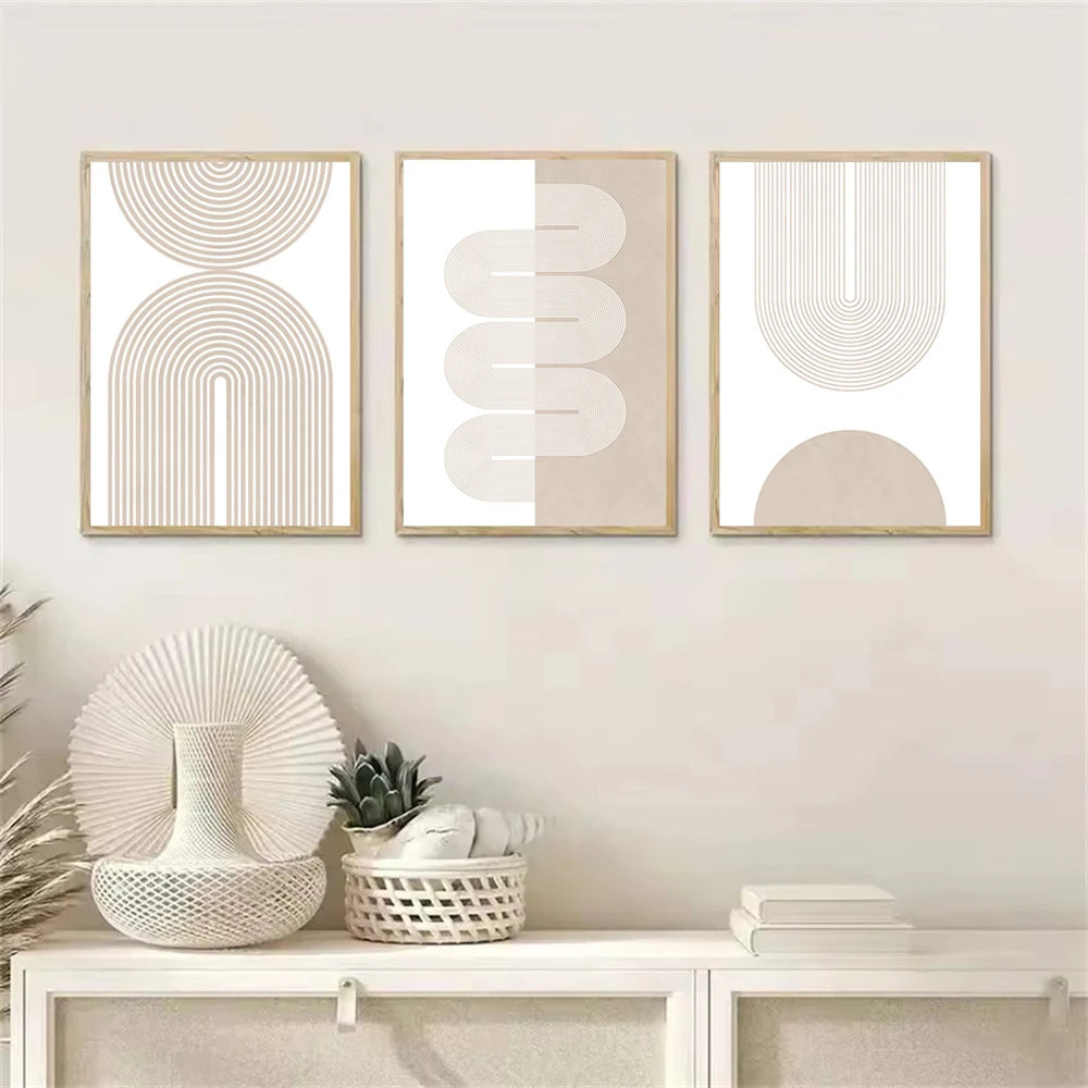 Beige Boho Geometry- 3pc Wall Art Set