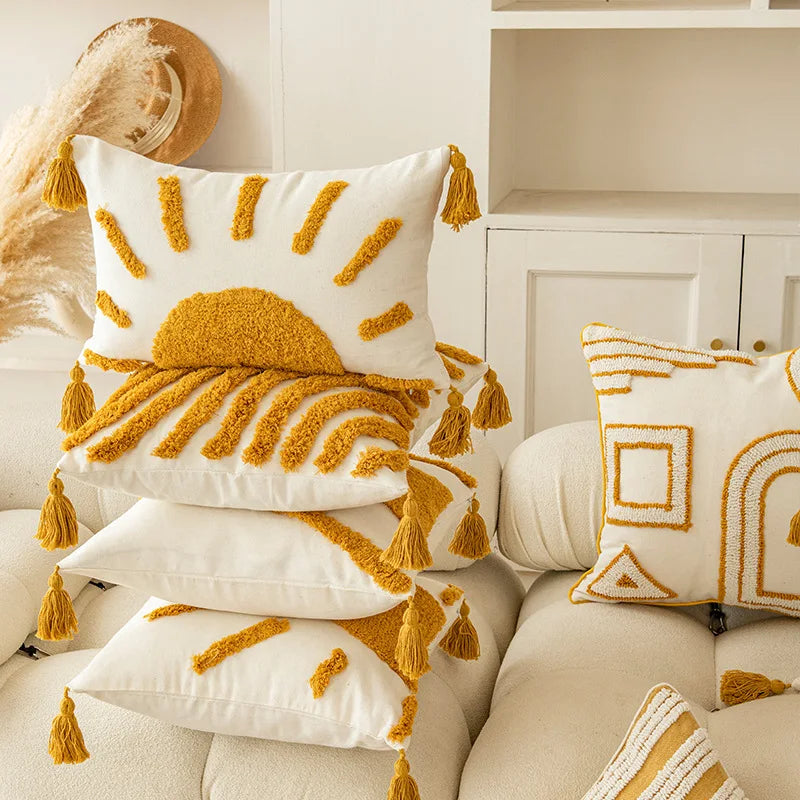 Boho Golden Yellow Tufted Cushion