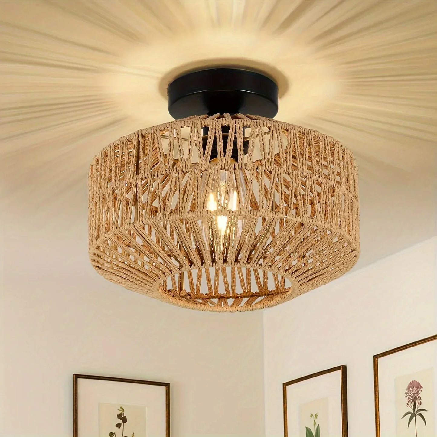 Braided Straw Rope Lampshade Chandelier