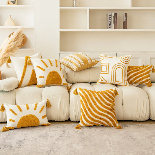 Boho Golden Yellow Tufted Cushion