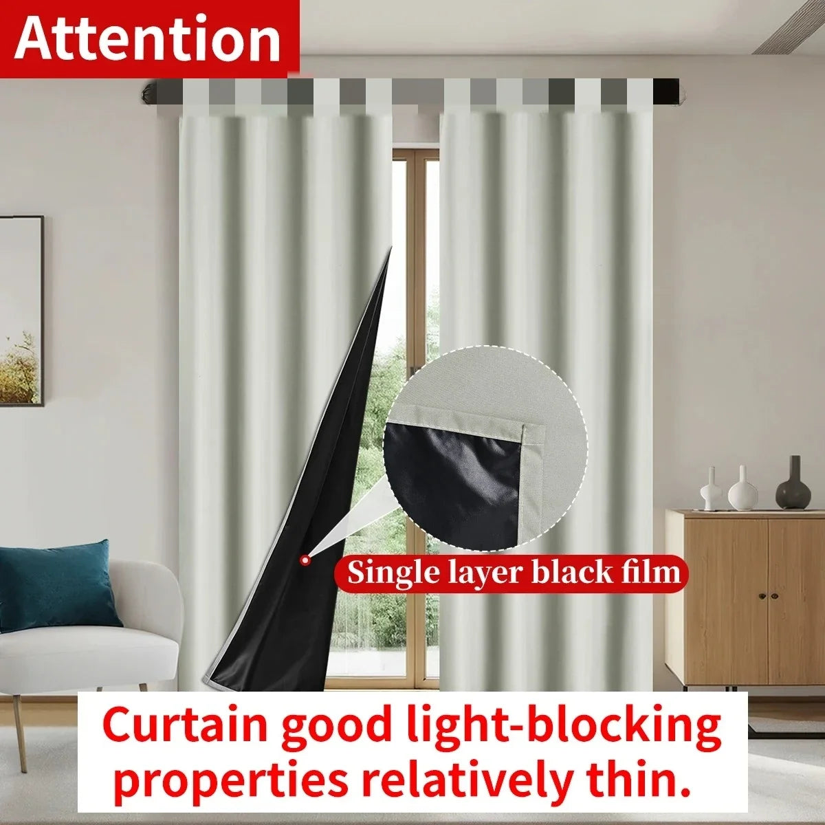 1pc 100% Blackout Curtain Panel with Rod Pocket