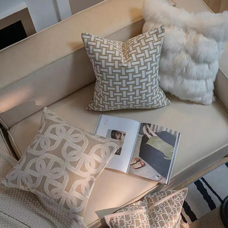 Nordic Oatmeal Light Luxury Cushion Cover Geometric Jacquard Pillow Covers Decorative Modern High-end  Pillows Decor Home