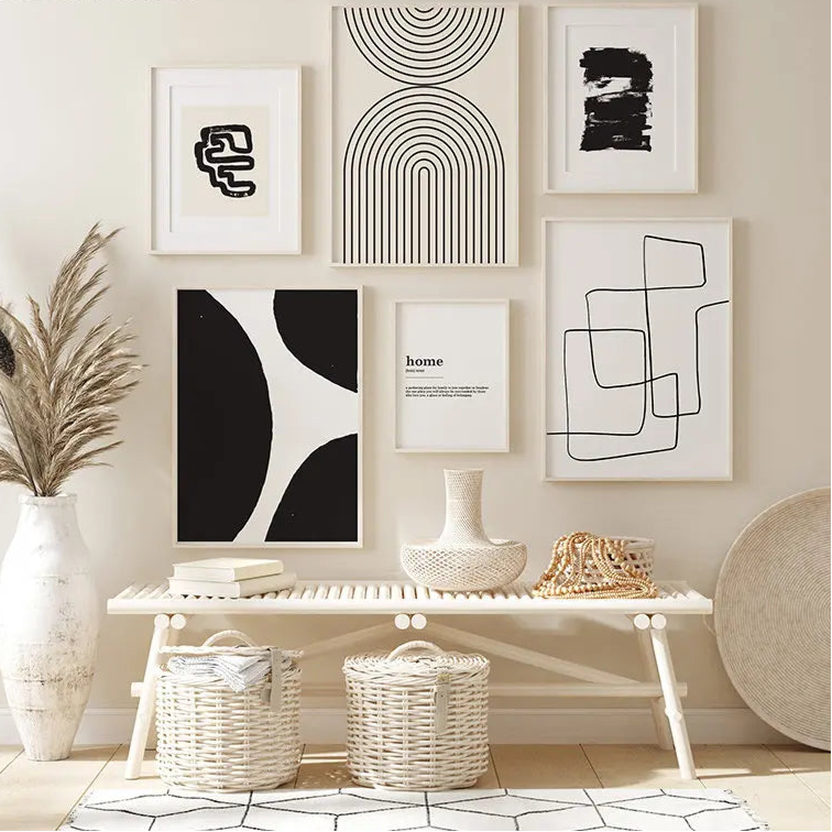 Abstract Modern Minimalist Black and White Art Painting