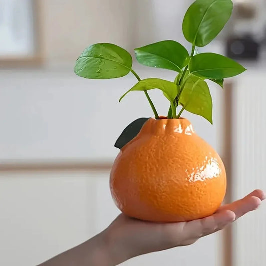 Orange Ceramic Vase – Modern Hydroponics Planter for Living Room & Office