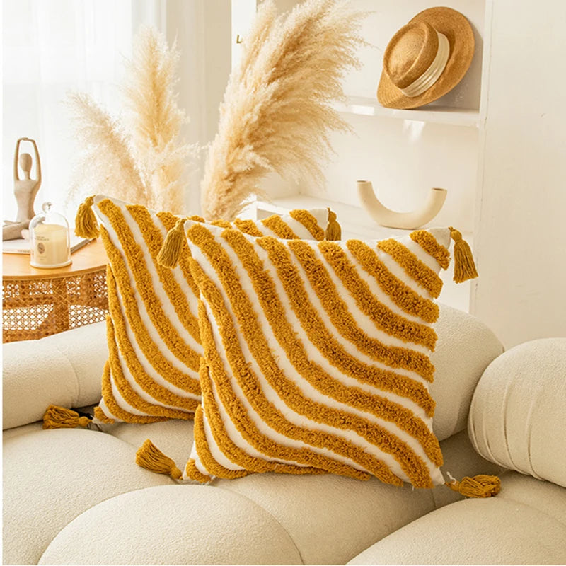 Boho Golden Yellow Tufted Cushion