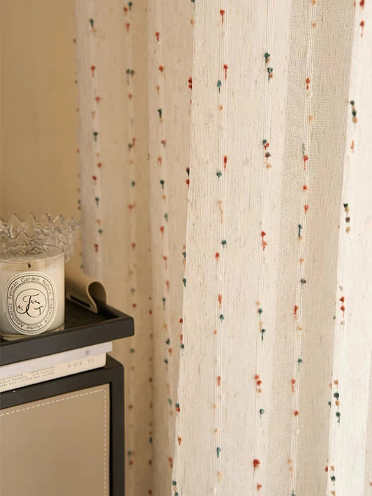 Vintage Linen-Style Transparent Curtain with Rainbow Accents