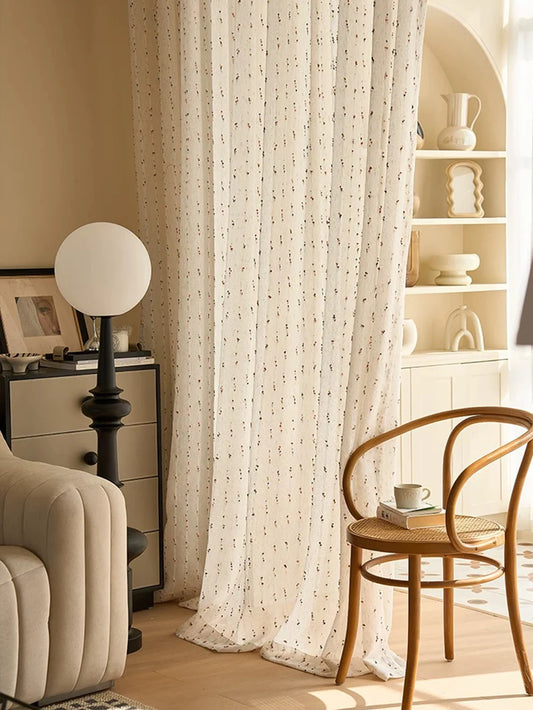 Vintage Linen-Style Transparent Curtain with Rainbow Accents