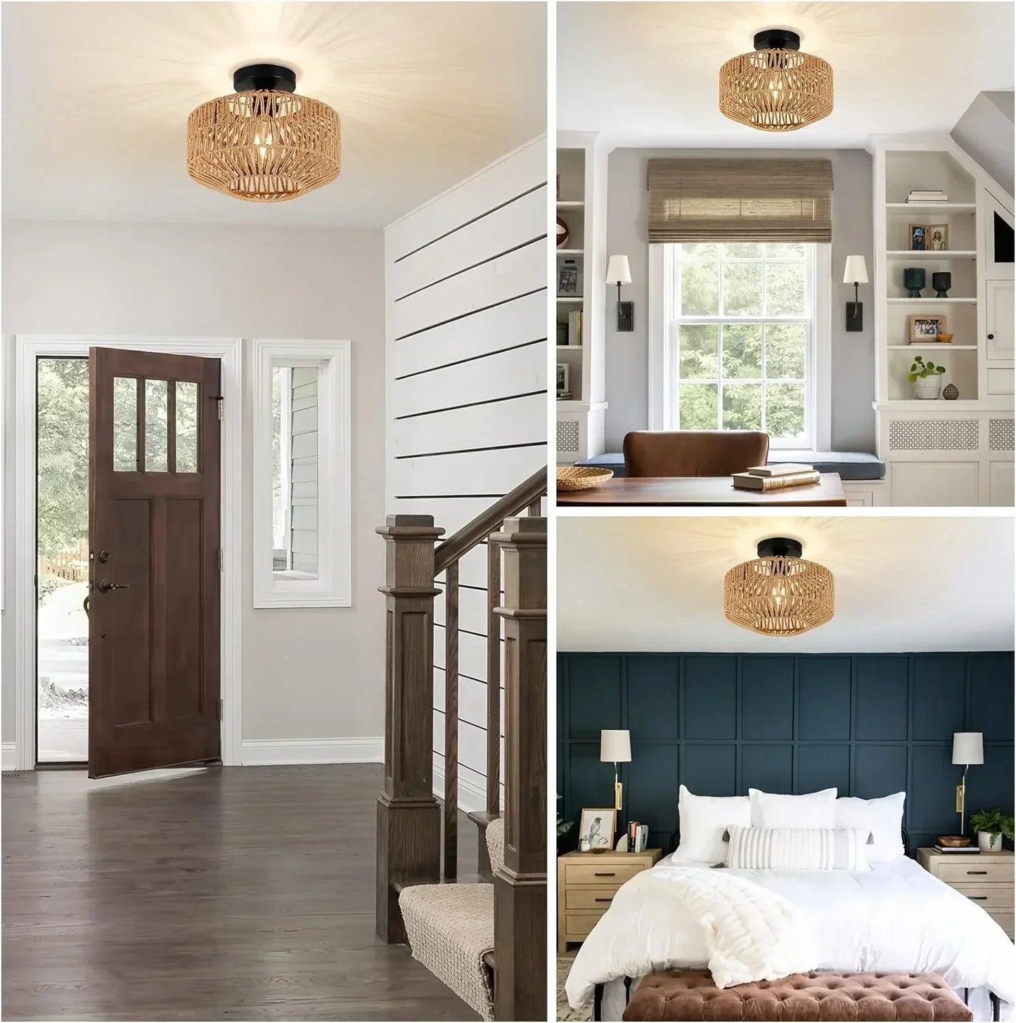 Braided Straw Rope Lampshade Chandelier